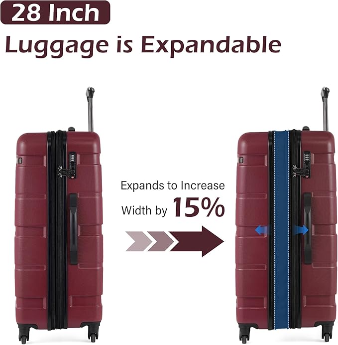 Coolife Luggage Set 3 Piece Hardside PC+ABS Suitcase with TSA Lock, Expandable Large Checked Luggage, Lightweight Rolling Carry On with Spinner Wheels(20/24/28 Inch, Radiant Pink)