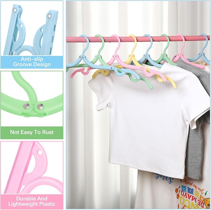 Teenyyou 12 Pcs Travel Hangers Cruise Ship Essentials Foldable Portable Plastic Vacation Hangers Non Slip Clothes Drying Rack Travel Accessories for Hotel Dormitory School Laundry(Macaron Color)