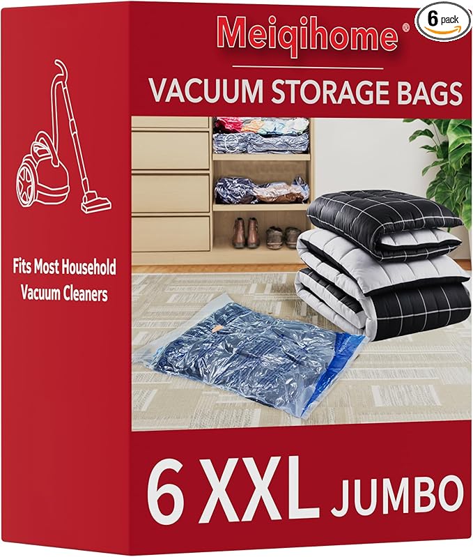 MEIQIHOME Vacuum Storage Bags, Space Saver Sealer Bags,Vacuum seal bags for clothing, Pillows, Comforters, Blankets, Bedding,Travel,6 XXL