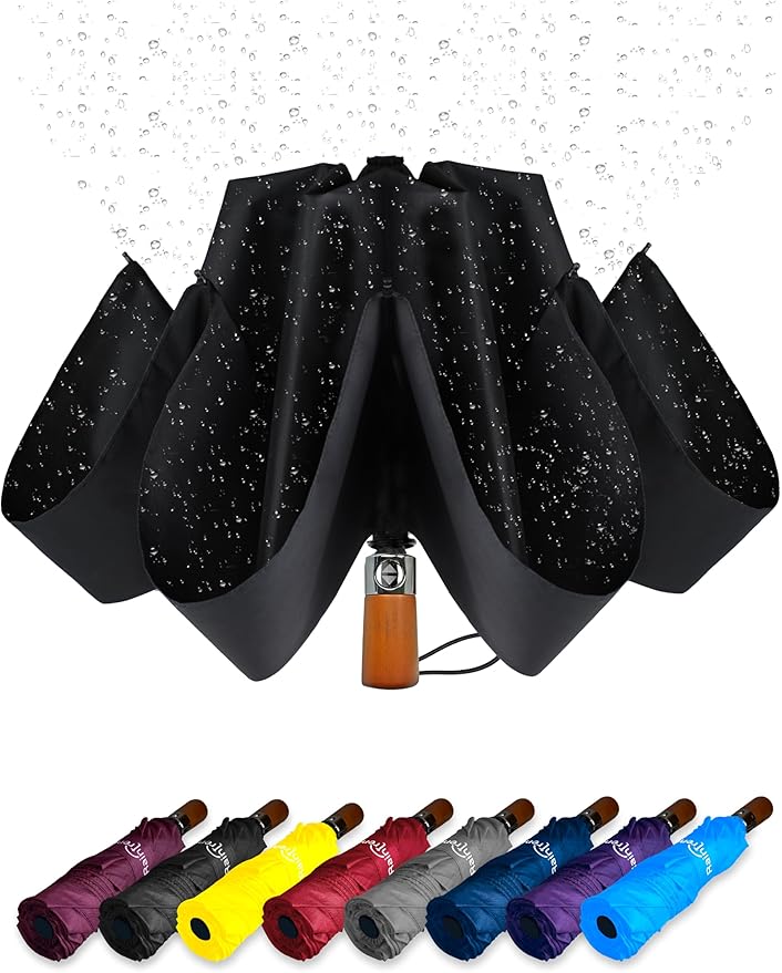 Raintrend Windproof Travel Umbrellas for Rain Automatic +10% Bigger Canopy Strong Frame Compact Folding Portable Umbrella for Women Men Backpack Purse