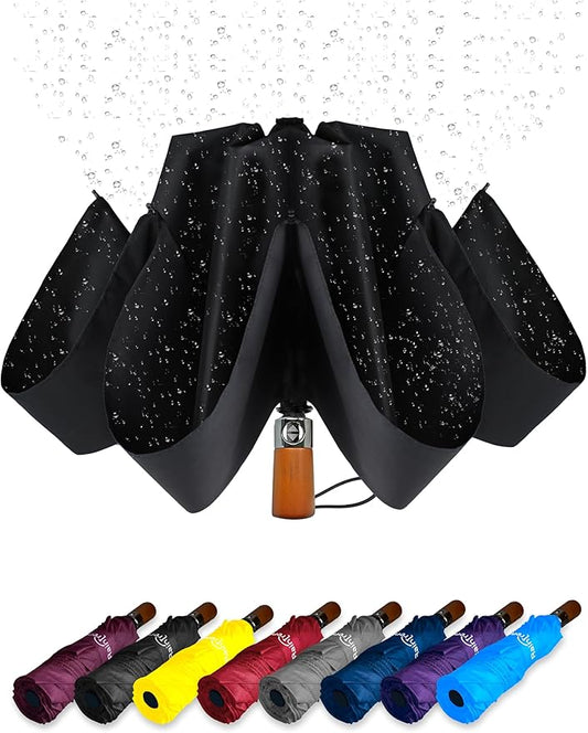 Raintrend Windproof Travel Umbrellas for Rain Automatic +10% Bigger Canopy Strong Frame Compact Folding Portable Umbrella for Women Men Backpack Purse