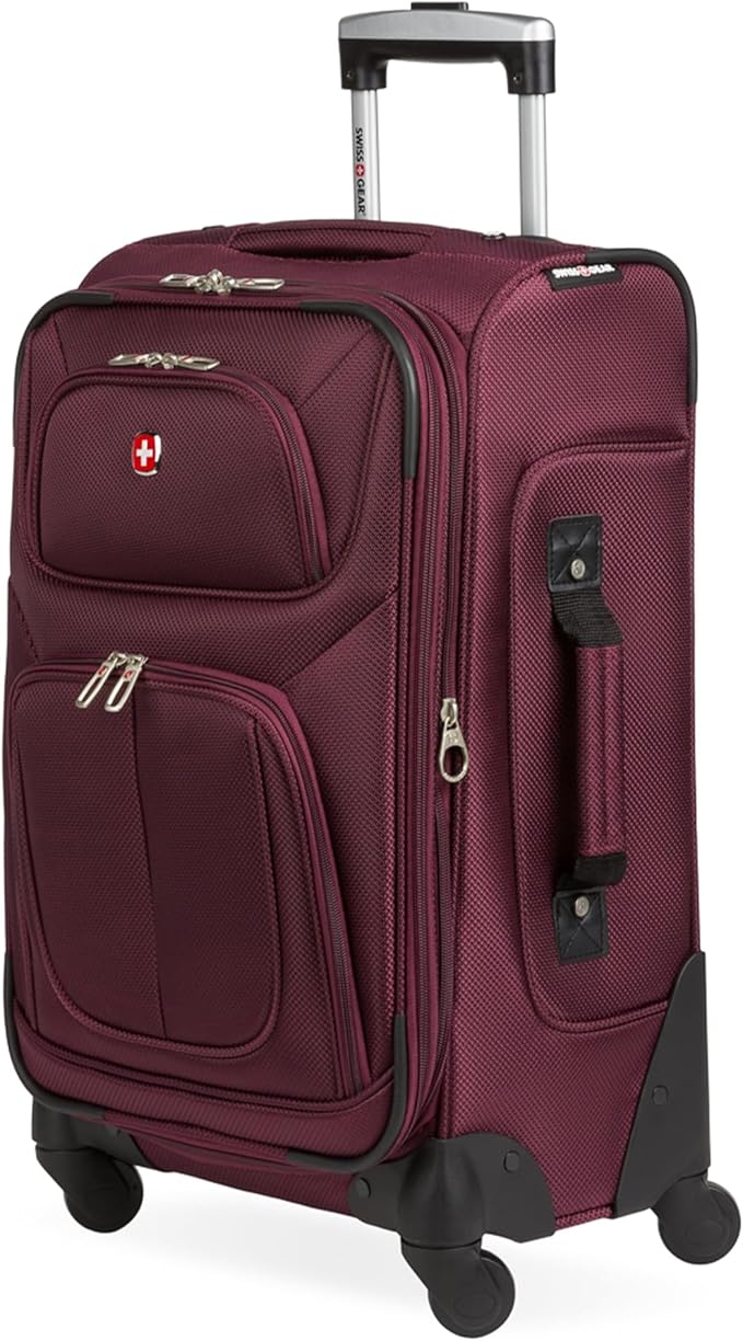 SWISSGEAR Sion Softside Expandable Spinner Luggage Durable Lightweight Travel Suitcase, Merlot, Carry-On 21-Inch