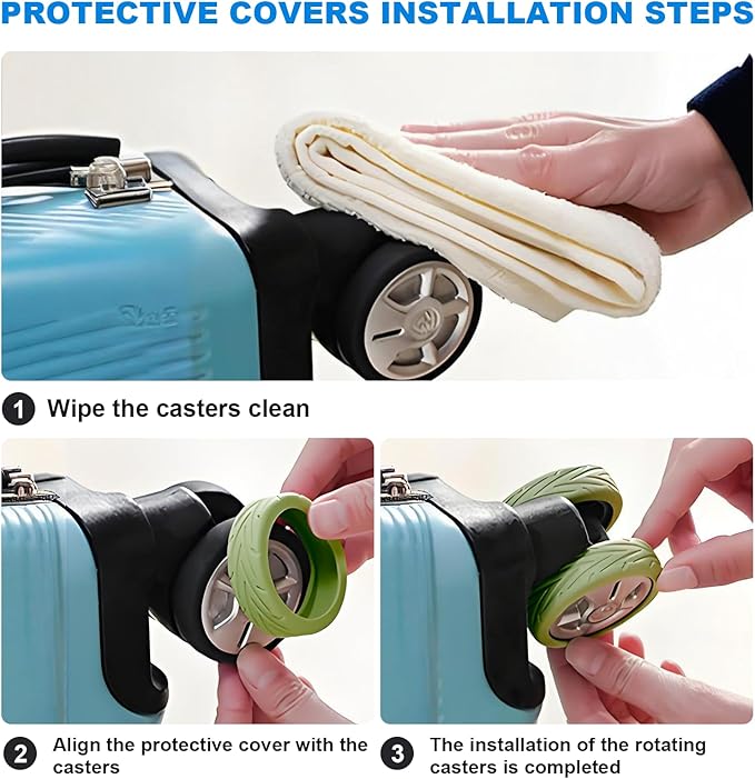 16Pcs Luggage Wheel Covers,Silicone Suitcase Cover for 2-2.4'' Spinner Wheel, Carry On Luggage Wheels Protector,Upgrade Suitcase Wheels Protective,Essential Travel Accessories (Green)