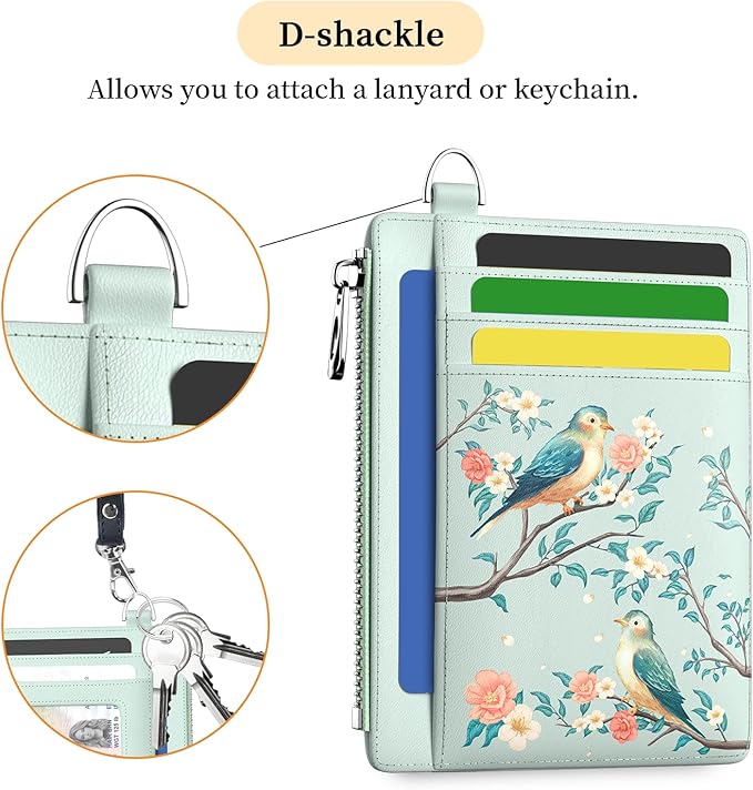 Hancynir Bird Floral Slim Wallet Women Credit Card Holder Cute Flower RFID Blocking Small Card Wallets Mini Front Pocket PU Leather Thin Travel Zipper Coin Cash Ladies Female Wallet Organizer Gifts