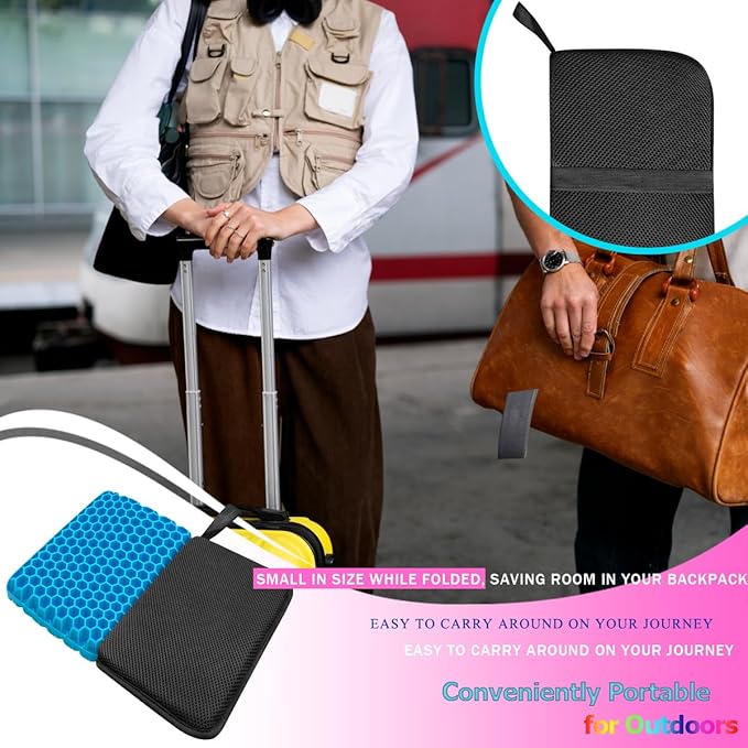 masteymoh Small Foldable Seat Cushion 1 Inch Thick, Portable Gel Seat Cushion for Pressure Relief, Light Portable Sitting Pillow for Travel, Foldable for Easier Storage