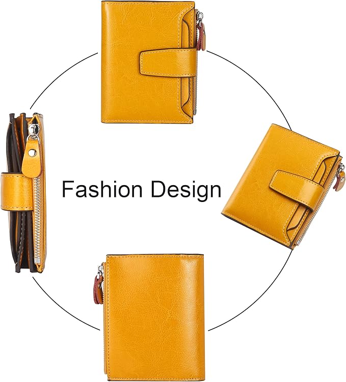Lavemi Small Compact Women Wallet RFID Blocking Genuine Leather Bifold Purse with ID Windows