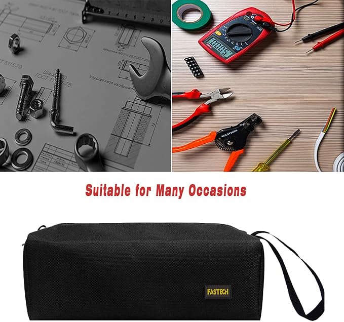 FASTECH 1-Pack Zipper Utility Tool Bag, Small Zipper Bags/Multi-Purpose Tool Pouch Tote Bags Storage Organizer for Screwdrivers, Pliers, Nut Drivers Gifts to Men/Women. (Black)