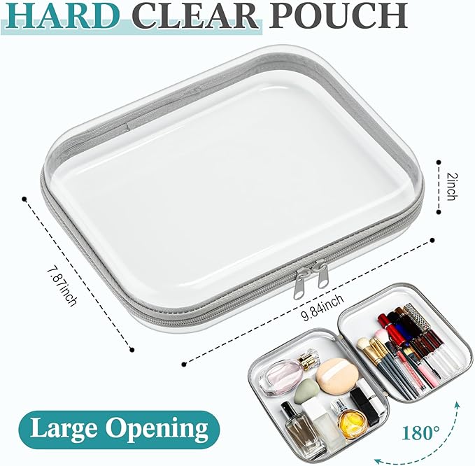 Sanwuta 6 Pcs Clear Hard Zipper Case Plastic Zipper Pouches Transparent Makeup Bag Pencil Case Pouches Toiletry Diaper Bag for Travel Toy Storage Organizer Bins(Gray,9.84 x 7.87 x 2 Inch)