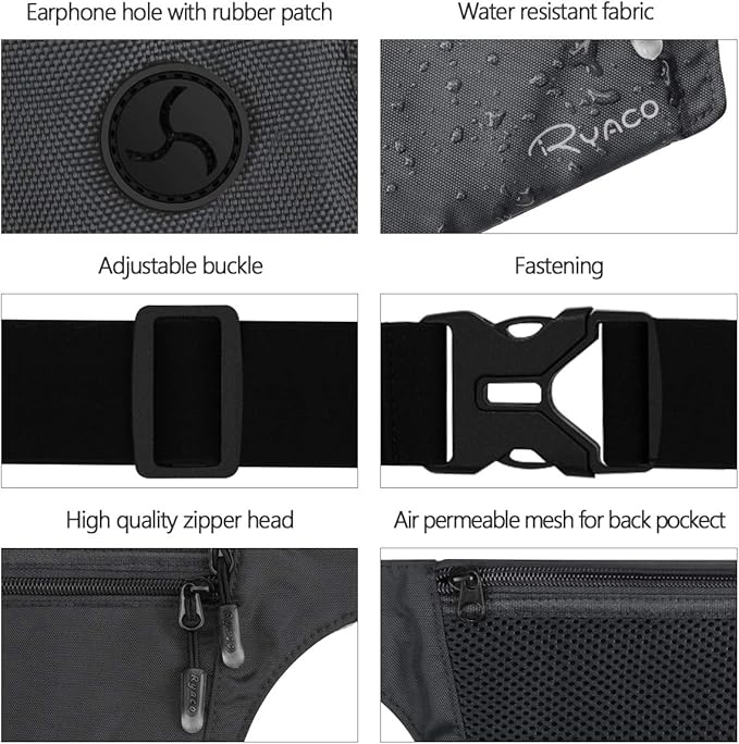 Ryaco Money Belt, Slim Passport Holder RFID Blocking Hidden Wallet Travel Essentials Pouch for Women Men With Adjustable Strap Waist Bag to Protect Cash, Credit Cards and Documents