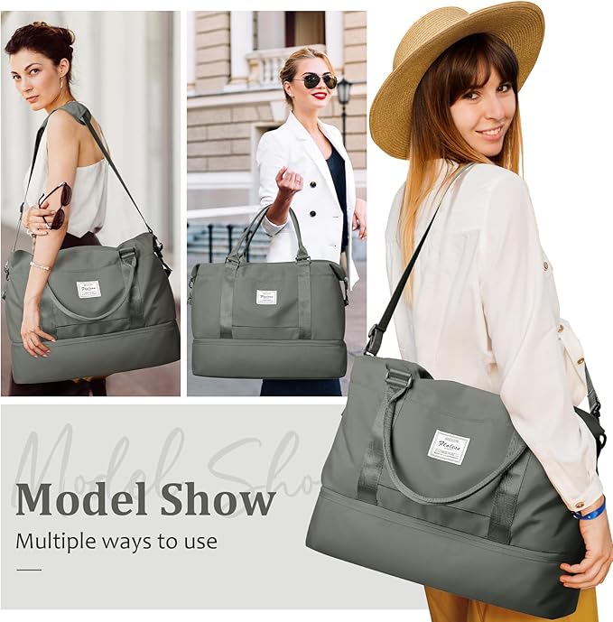 Weekender Bags for Women,Travel Duffle Overnight Bag with Shoe Compartment,Personal Item Carry On Bag,Olive Green Extra Large,3 Pcs Set