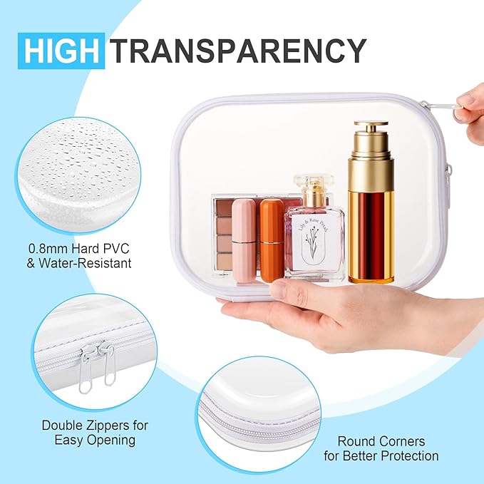 Sanwuta 6 Pcs Clear Hard Zipper Case Plastic Zipper Pouches Transparent Makeup Bag Pencil Case Pouches Toiletry Diaper Bag for Travel Toy Storage Organizer Bins(Assorted Color,7.87 x 5.9 x 2 Inch)