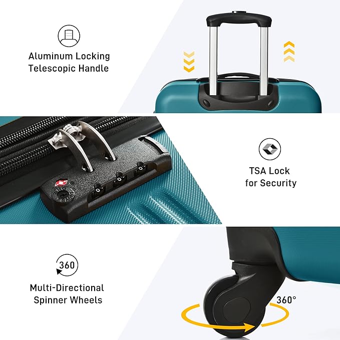 Merax Luggage sets of 13 Piece 16 20 20 28 IN Carry on Luggage Hard Case Blue Luggage Expandable Checked Luggage Suitcase Set with Wheels
