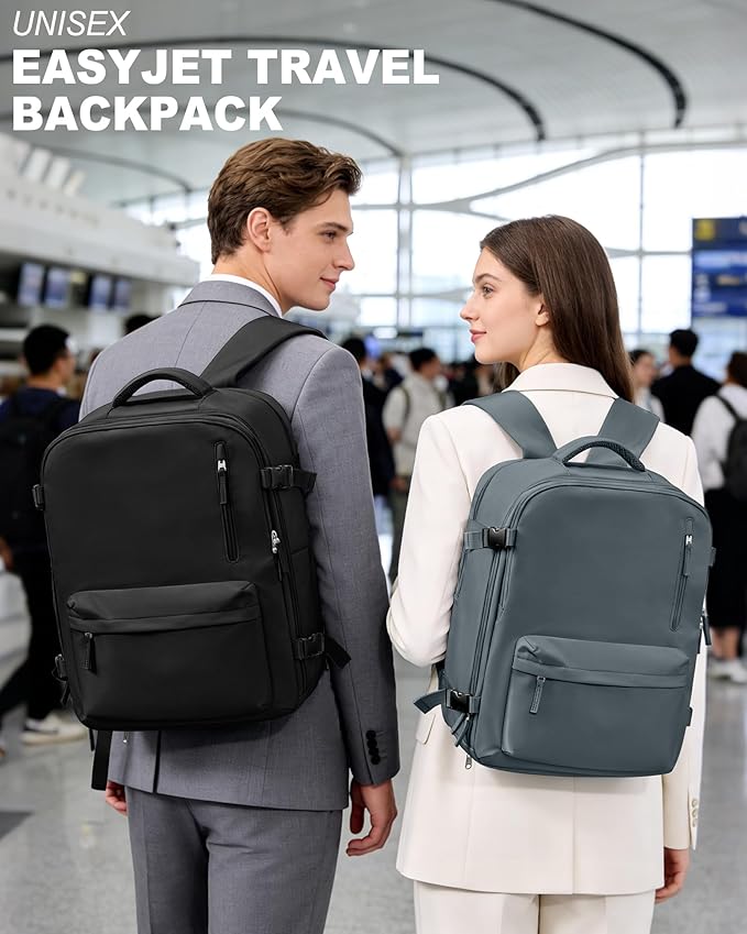 VECAVE Travel Backpack for Women, Airline Flight Approved Carry On Backpacks Waterproof 14 Inch Laptop Backpack with Shoe Compartment Casual Daypack GreyBlue