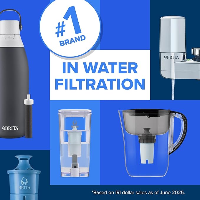 Brita Stainless Steel Premium Filtering Water Bottle, BPA-Free, Reusable, Insulated, Replaces 300 Plastic Water Bottles, Filter Lasts 2 Months or 40 Gallons, Includes 1 Filter, Carbon - 20 oz