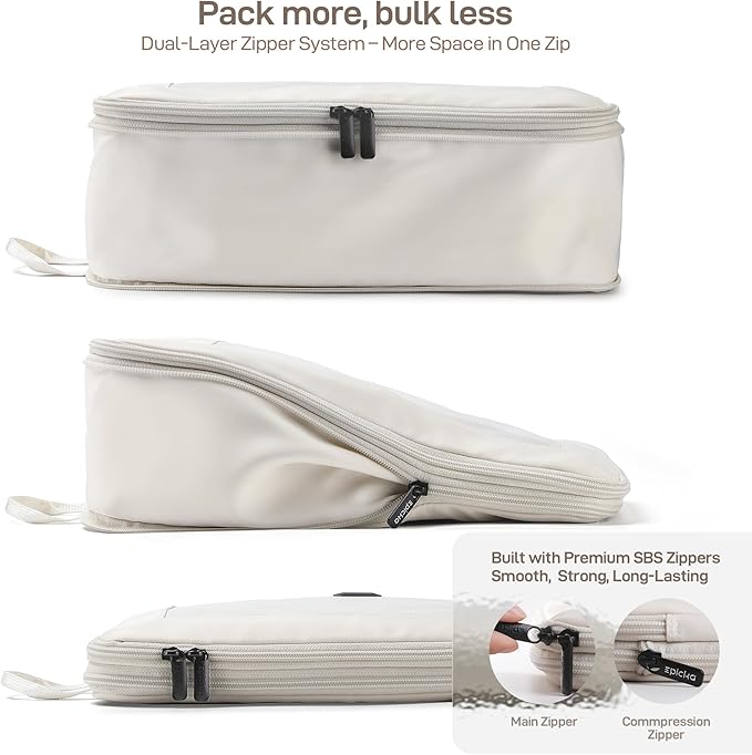 EPICKA TripCozy Compression Packing Cubes - 4 Set Durable Travel Organizer Bags with Mesh Top, Expandable Travel Accessories for Carry on, Luggage, Suitcase, Backpack (Beige)