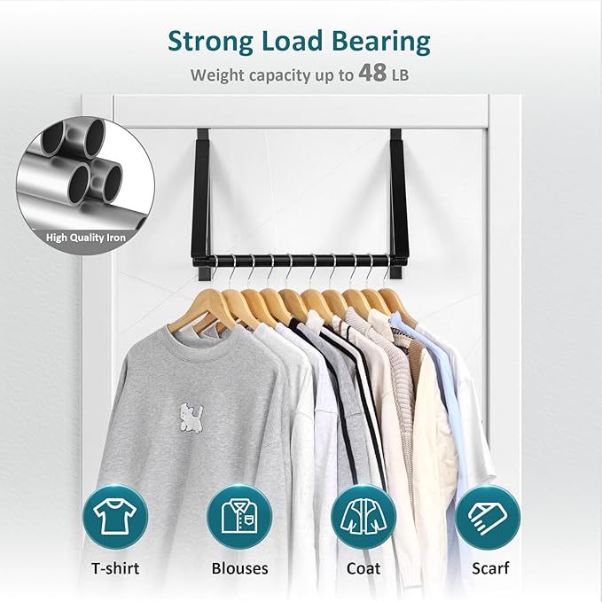 Optish Foldable Over The Door Clothes Hanger, Drying Rack for Coat, Space Saving Small Clothes Rack Door Hangers for Clothing, Black