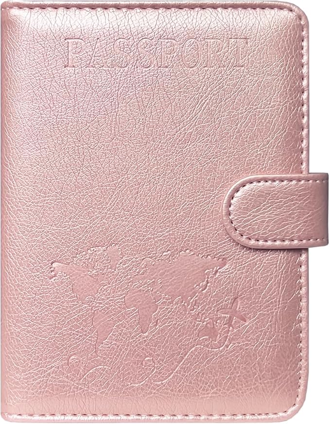 ACdream Passport Holder for Travel Essentials, Rfid Blocking Passport Wallet Cover Case for Travel Must Haves Accessories, Book Holders for Women/Men- Rose Gold
