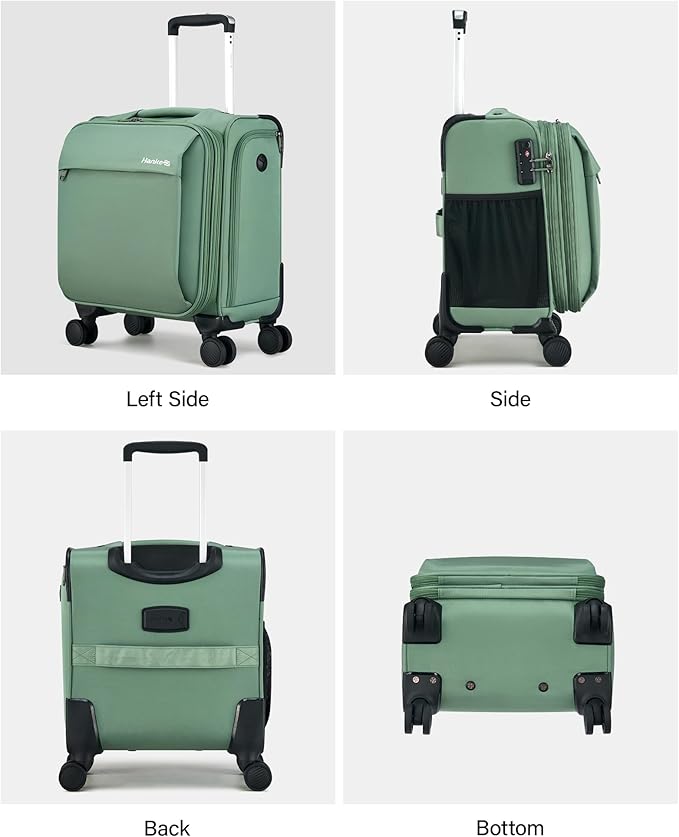 Hanke 16 Inch Underseat Carry On Luggage with Wheels Small Suitcase Softside Luggage Bags for Travel Lightweight Suitcases with Wheels Travel Luggage Personal Item for Men and Women(Forest Green)