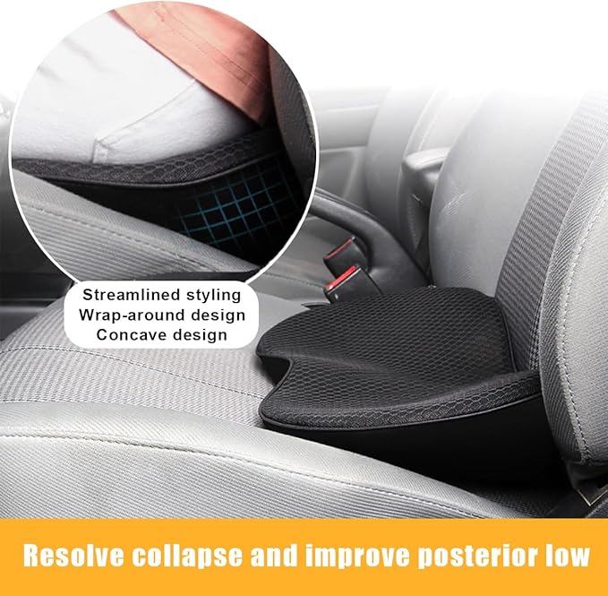 Car Seat Cushion, Auto Memory Foam Wedge Seat Pad, Sciatica Tailbone Low Back Pain Relief Pillow for Driver, Breathable Non Slip Orthopedic Support Pad, Car Accessories (Black)