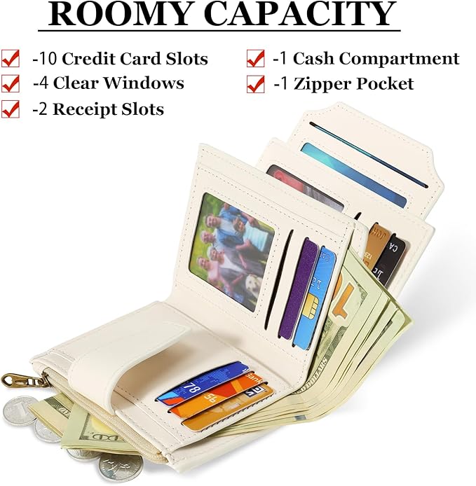 Airkit Small Wallet Women RFID Blocking Soft Leather Bifold Compact Card Holder Wallet for Women with Zipper Coin Pocket 4 ID Window