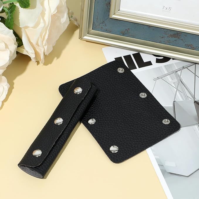 2 Pieces Leather Luggage Handle Wraps Covers PU Handbag Grip Cover Protector Soft Purse Strap Cover Pad with Brass Clasps for Wallet Tote Bag Suitcase Travel Bag, Black