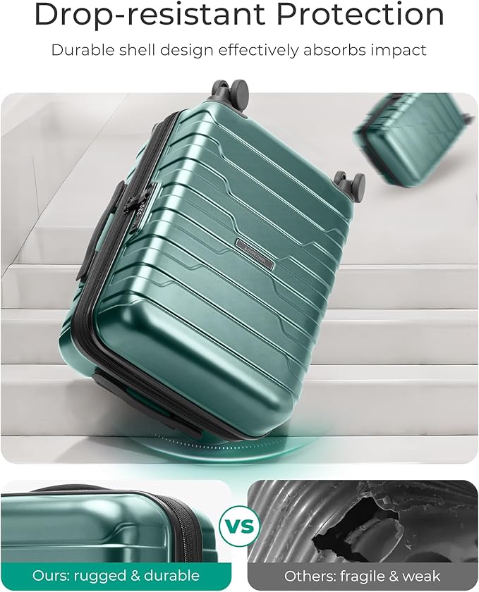 BAGSMART Carry On Luggage 22x14x9 Airline Approved with Spinner Wheels,Lightweight 20 Inch Luggage with TSA Lock,Expandable Hard Shell Carry On Suitcases for Men Women,Pine Green