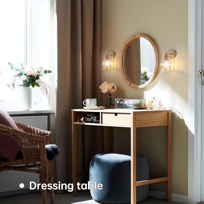 Shenmoyl Vintage Wall Sconces with Transparent Tulip Glass Lampshade 180 Degree Adjustable Brass Sconces Hradwired Modern Wall Lighting Fixture with Switch for Bedside Bedroom Doorway