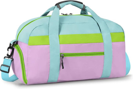 WOOMADA Kids Duffle Bag for Boys or Girls, Kids Overnight Bag with Shoe Compartment＆Wet Pocket, Ideal for School Practice, Sports, Travel(blue&purple)