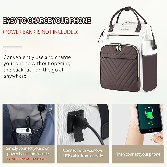 VANKEAN 17 Inch Laptop Backpack for Women Men Fashion Computer Work Bag, Large Capacity Waterproof Backpack with USB Port & RFID Pockets, College Daypack Business Travel, Beige-Coffee