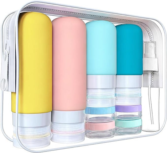 17 Pack Dopamine Color Travel Bottles for Toiletries, TSA Approved Leak Proof Silicone Travel Containers for Toiletries with Label