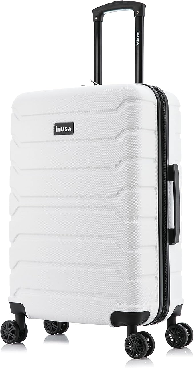 InUSA TREND Luggage with Spinner Wheels | Durable lightweight Hardside Suitcase, Travel bag with Handle and Trolley, 24-Inch Medium Checked luggage | White