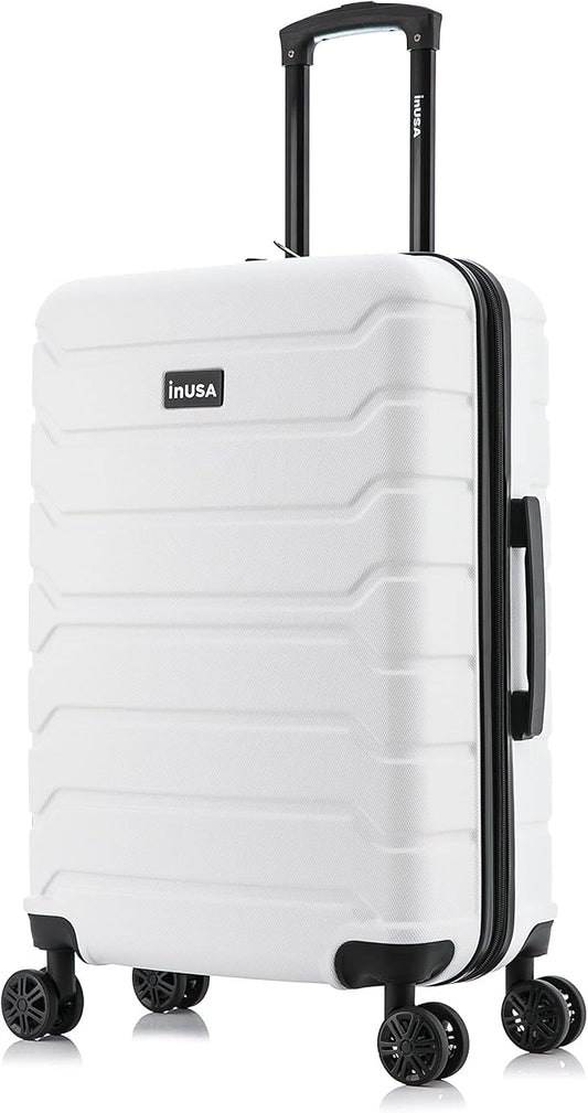 InUSA TREND Luggage with Spinner Wheels | Durable lightweight Hardside Suitcase, Travel bag with Handle and Trolley, 24-Inch Medium Checked luggage | White