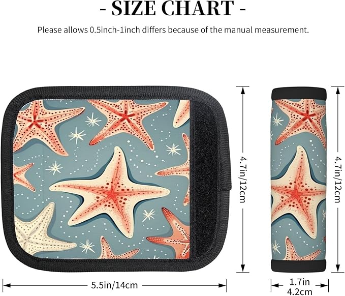 Luggage Handle Wraps Sea Starfish Seashel Pattern Luggage Identifiers Soft Neoprene Luggage Handle Wraps For Suitcase Trolley Handle Grip Cover 2 Pack Luggage Tags