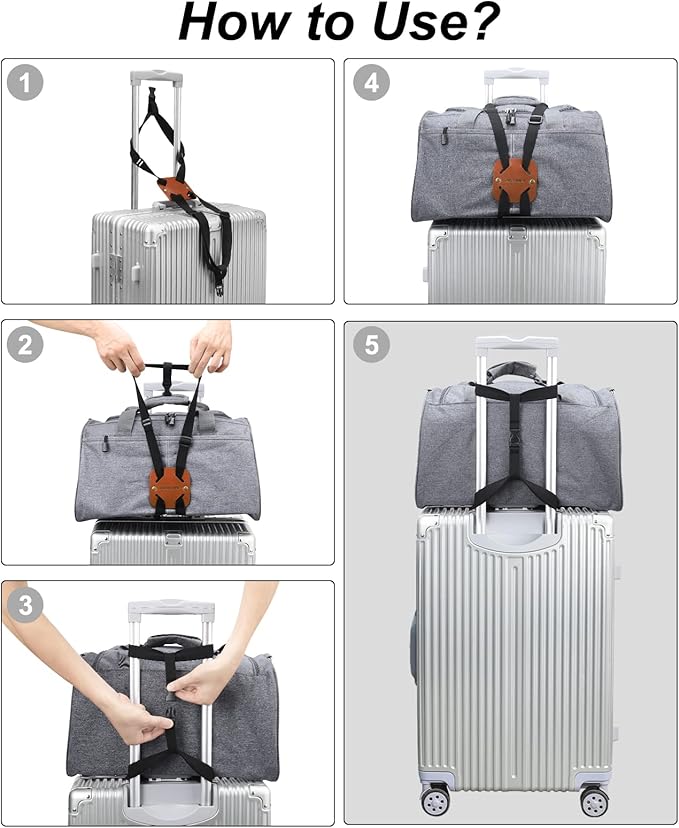Luggage Straps for Suitcases, Travel Belt for Luggage Over Handle, Adjustable High Elastic Luggage Straps for Suitcases TSA Approved for Connecting Your Luggage (Brown)