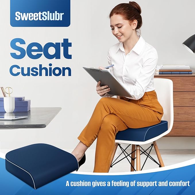 Seat Cushion for Tailbone Pain Relief, Office Chair Cushion, Memory Foam Large Chair Cushion with Non-Slip Cover for Soft Support at Office Chair, Car Seat, Airplane Drak Blue/2X-Large