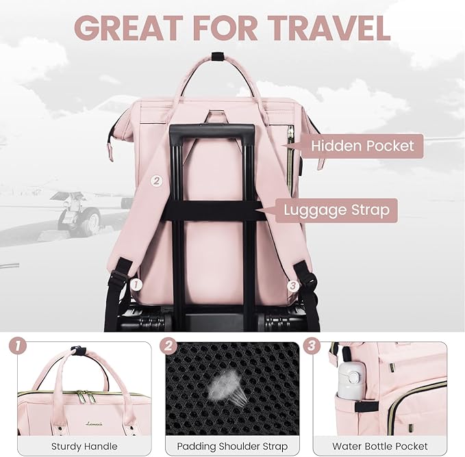 LOVEVOOK Laptop Backpack for Women,17 Inch Professional Womens Travel Backpack Purse Computer Laptop Bag Nurse Teacher Backpack,Waterproof College Work Bags Carry on Back Pack with USB Port, Pink