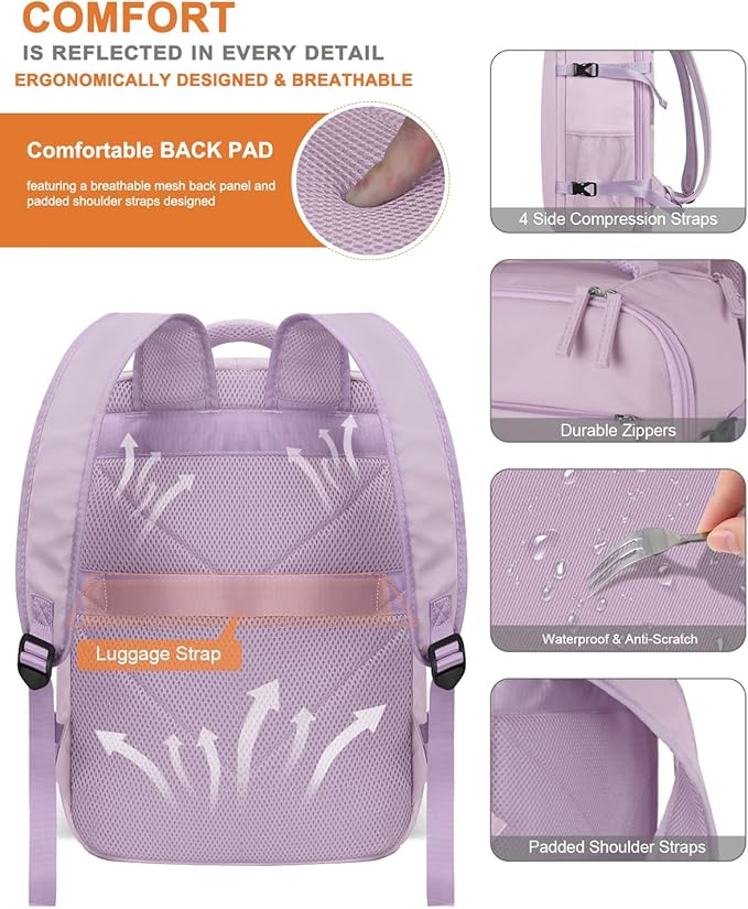 Capolo Travel Backpack for Women Men Waterproof Laptop Backpack Airlines Approved Carry On Backpack Bag Computer Bookbag for Business, Work, Traveling Fits 17 Inch Laptop(Purple)