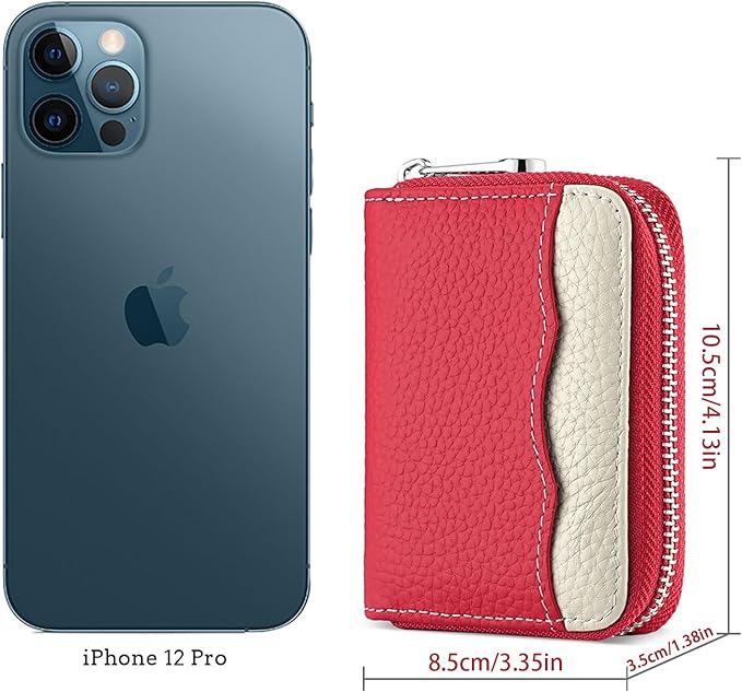 Linno RFID 20 Slots Credit Card Holder Genuine Leather Small Wallet for Women or Men with Zipper