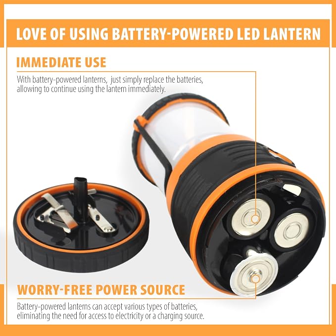 LED Camping Lantern, Battery Powered LED 1800LM, 4 Camping Lights Modes, Perfect Lantern Flashlight for Hurricane, Emergency Light, Storm, Power Outages, Survival Kits, Hiking, Fishing, Home and More