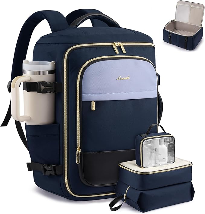 LOVEVOOK 40L Travel Backpack Carry on Flight Approved, Personal Item Bag with 3 Packing Cubes, Travel Backpack for Women Fits 17" Laptop, Water-resistant Carry On Bag for Airplanes