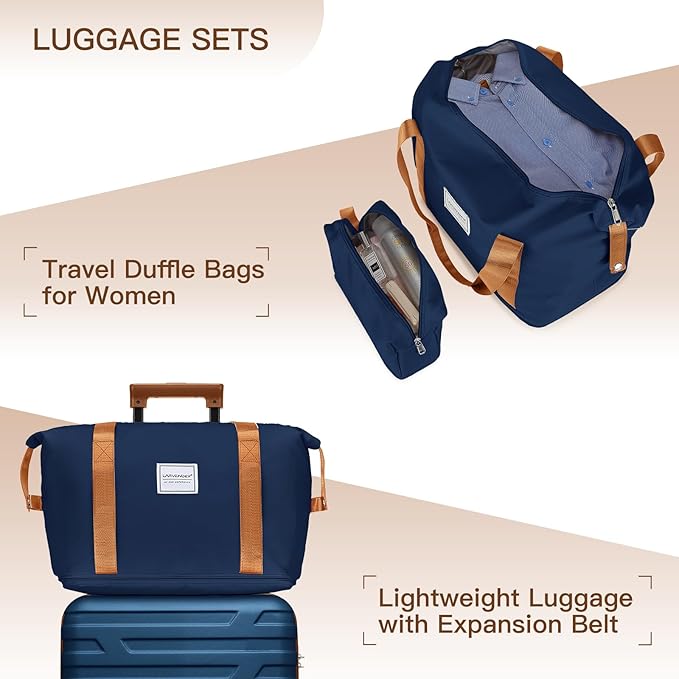 Navy Blue 6 Piece Luggage Set Hard Shell - Expandable Suitcases with Spinner Wheels and Duffel Bags for Family Travel, Durable Carry On Luggage Sets with Lock for Women and Men