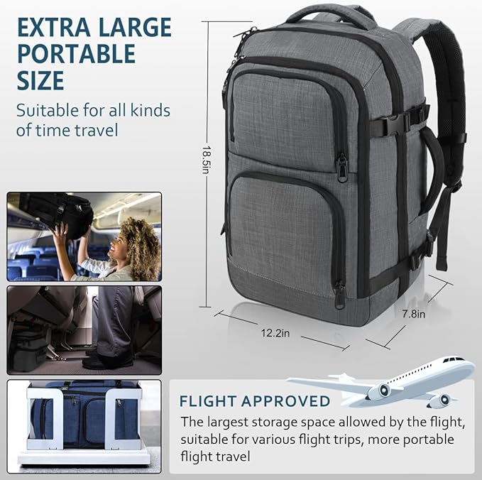 Dinictis Travel Backpack Carry on Flight Approved, Backpack Suitcase for Travel, Personal Item Travel Bag fits 17 inch Laptop- Dark grey