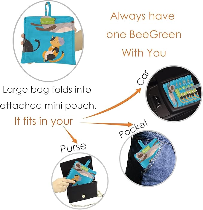 BeeGreen Animals Lover Gifts for Women Animals Reusable Grocery Bags Shopping Bags Bulk 6 Pack 50LBS X-Large Foldable Hedehog Cats Dogs Frog