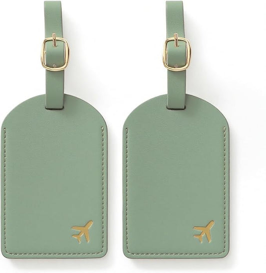 Luggage Tags for Suitcases, PU Leather Travel Tags for Luggage. (Sage Green)