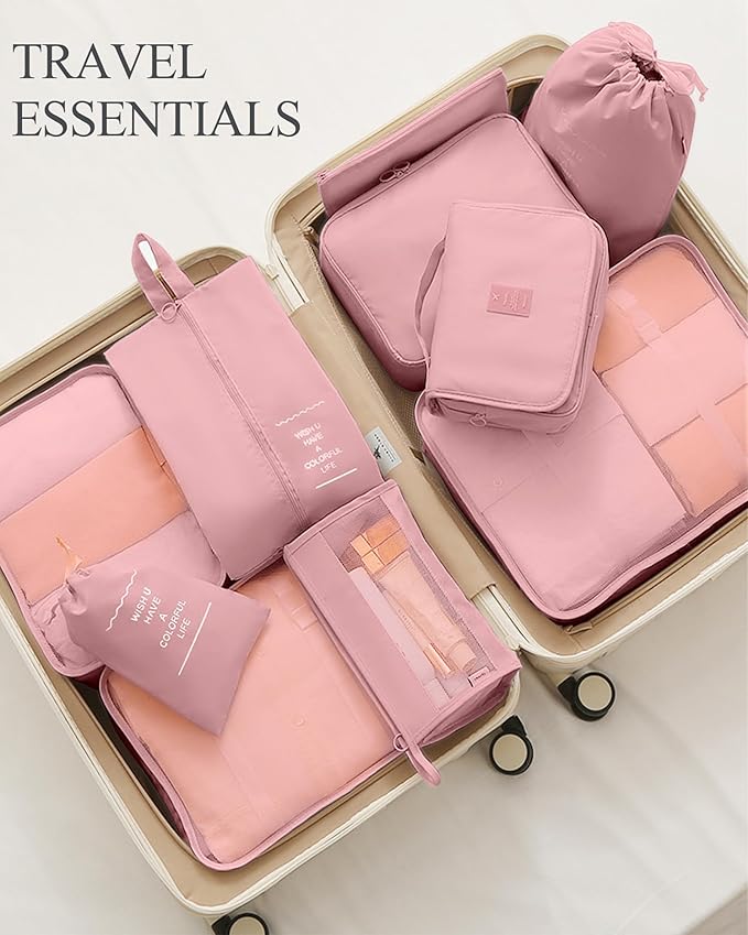Packing Cubes 10 PCS, Mesh Breathable Luggage Organizers Bags, Packing Organizers, Durable Travel Essentials Bags Set, Travel Packing Organizers,Pink