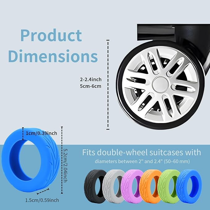 10Pcs Luggage Wheel Covers Silicone Silent Suitcase Protector for Luggage or Office Chair Caste Upgraded Wear-Resistant Anti-Noise Shock Absorption Suitcase Covers Accessories for Travel Blue