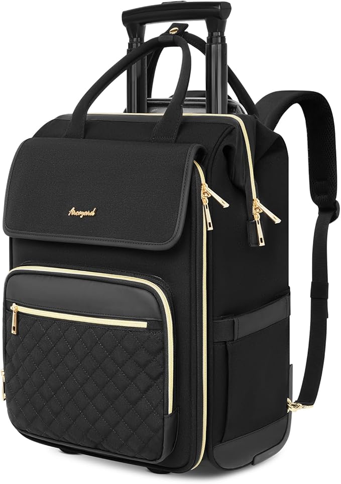 Rolling Backpack for Women, Travel Rolling Laptop Backpack with Wheels, Vertical & Horizontal Storage 2 In 1, Flip-Top Design, Water-Resistant Overnight College Underseat Carry on Luggage
