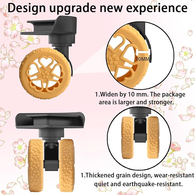 Luggage Wheel Protector, 8PCS Sakura Love Design - Premium Silicone Protectors for 2-2.4" Spinner Wheels Anti-Slip, Ultra-Quiet & Wear-Resistant Travel Accessories (Yellow)