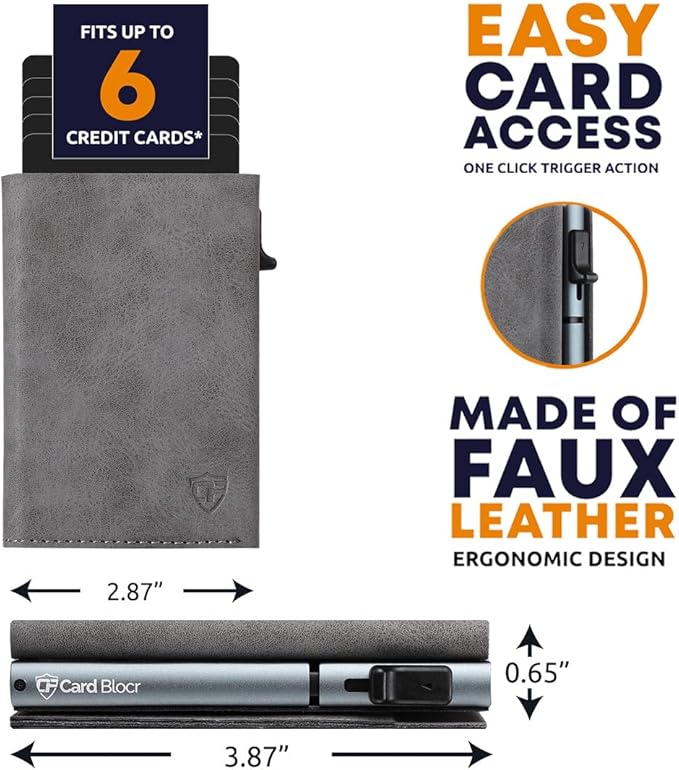 Conceal Plus Card Blocr Pop Up Wallet for Men - Slim Metal RFID Blocking Card Holder (4-6 Cards Ejector) - Minimalist Smart Front Pocket Wallet with Internal Cash + ID Storage