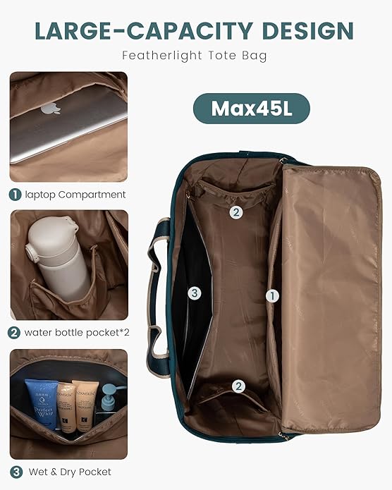 LOVEVOOK Travel Duffle Bags for Women, 45L carry on weekender bags, personal item travel with Toiletry